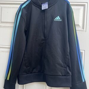 Adidas Black Track Jacket with gradient Blue and Green Stripes